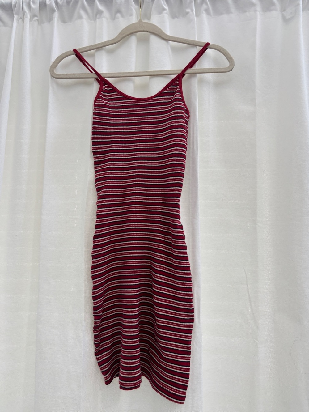 Brandy Melville Red and White Striped Spaghetti-Strap Mini Dress